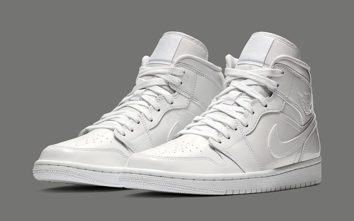 Available Now // White Patent Leather Air Jordan 1 Mid | HOUSE OF HEAT