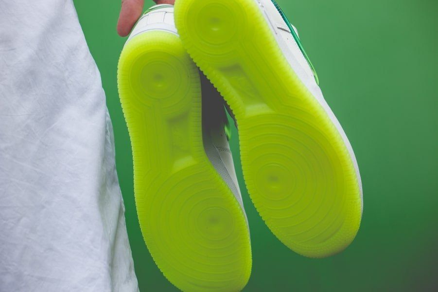Available Now // Gel-Swooshed Nike 1s in White/Volt Green | OF