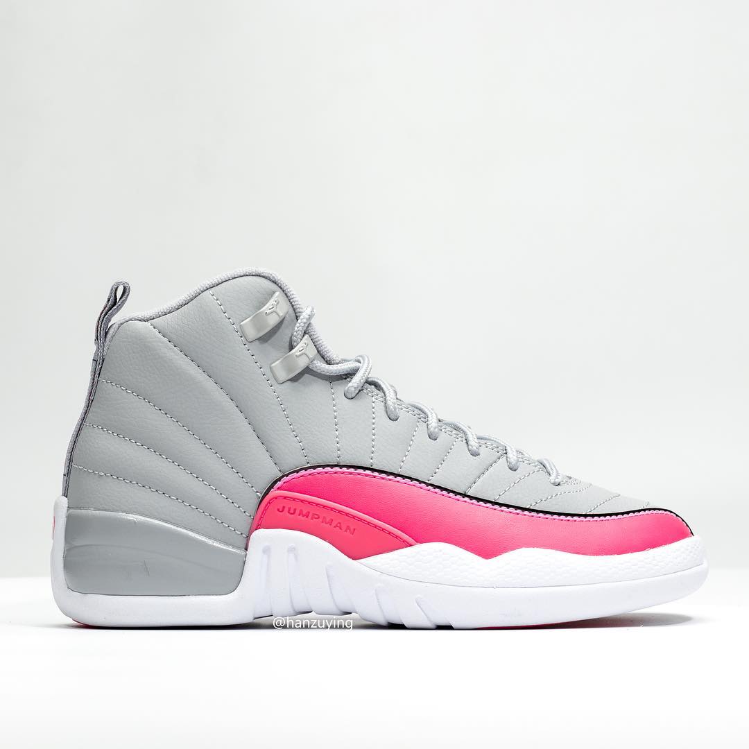 pink and grey jordans 12