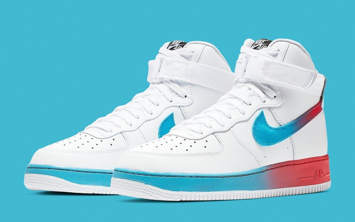 blue and red high top air force ones