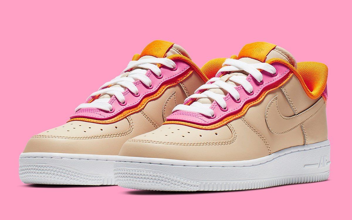 tan and pink air force ones