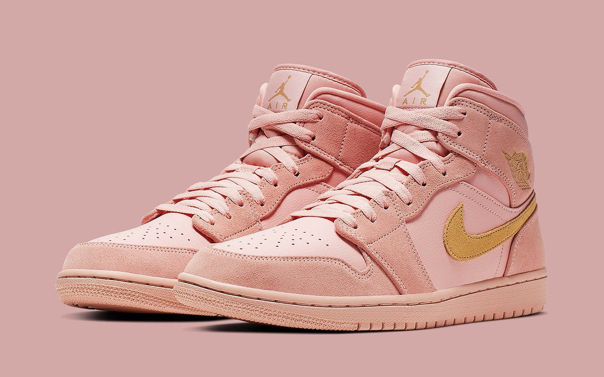 Available Now // Suede and Leather Air Jordan 1 in Coral and Gold ...