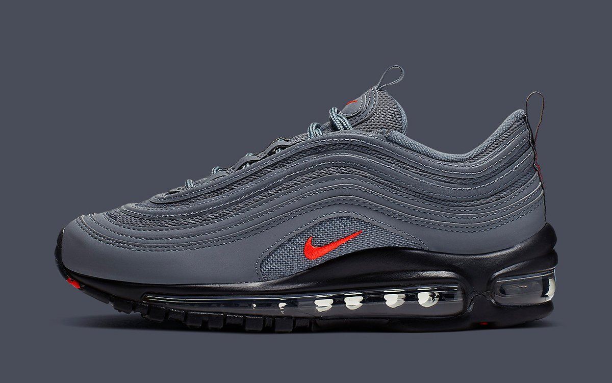 Available Now // Nike Air Max 97 GS in Grey, Black and Bright Crimson |  HOUSE OF HEAT