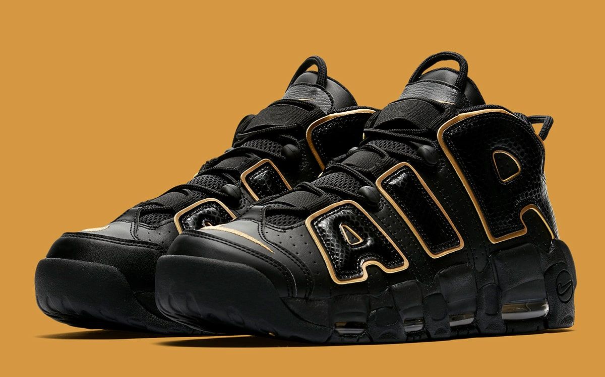 nike uptempo black and yellow