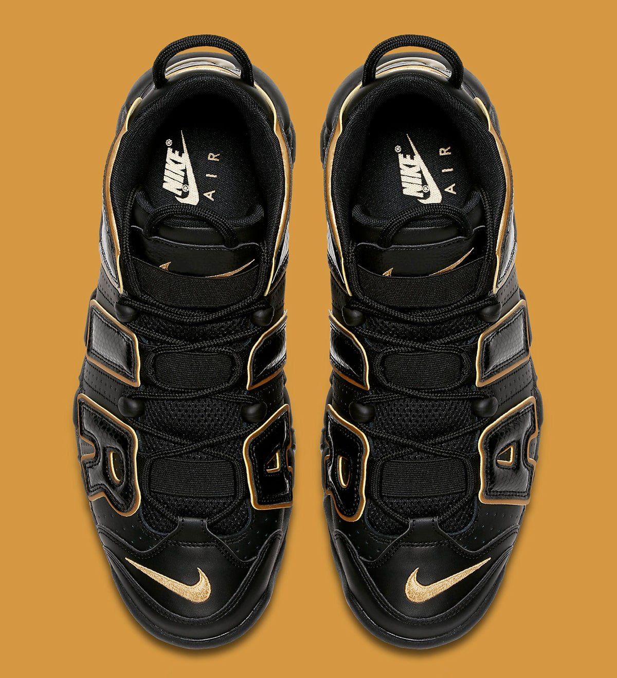 nike uptempo 96 black and gold