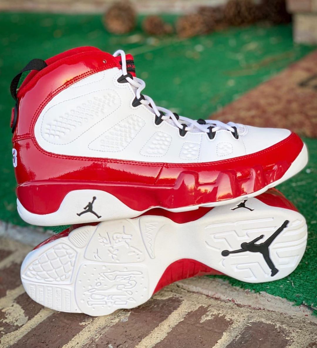 low top red and white 9s