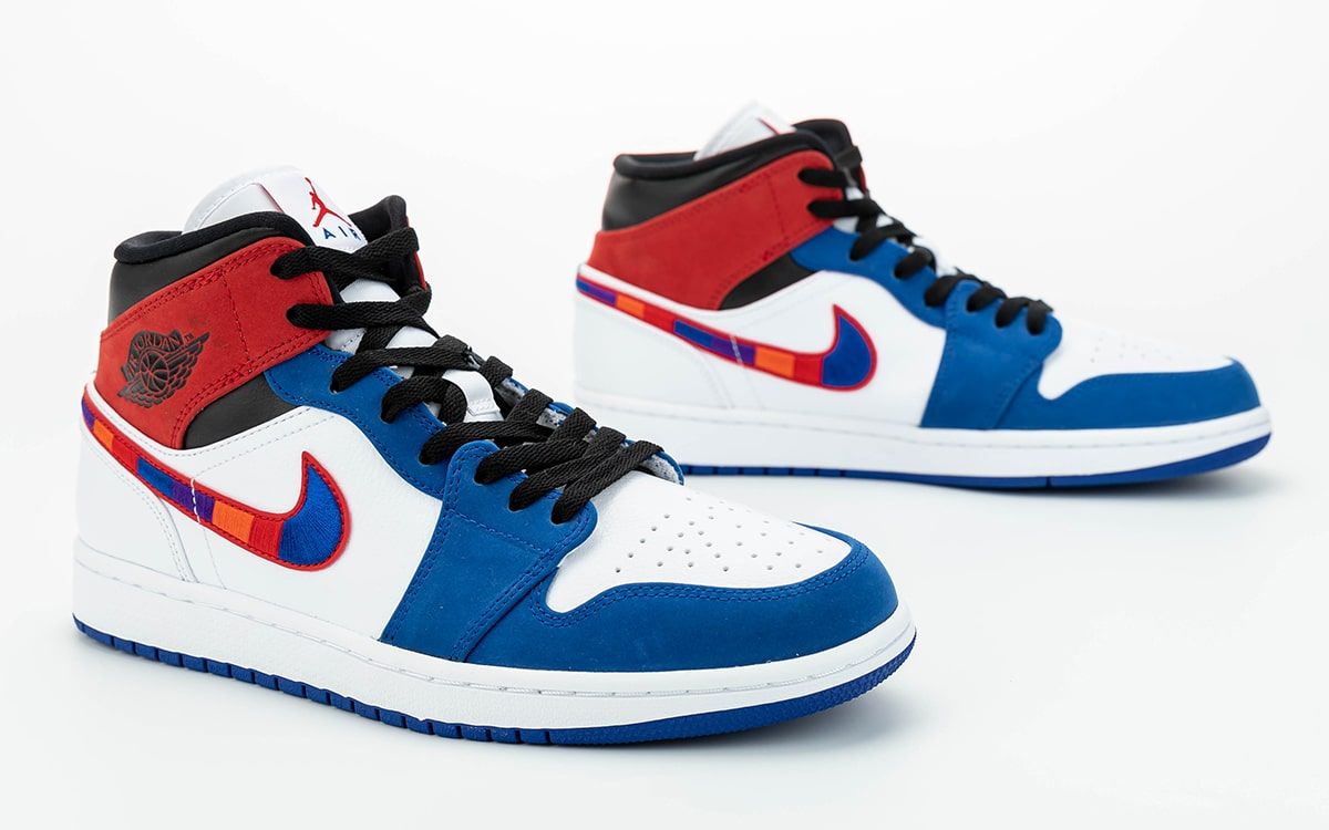 red and blue jordan 1s