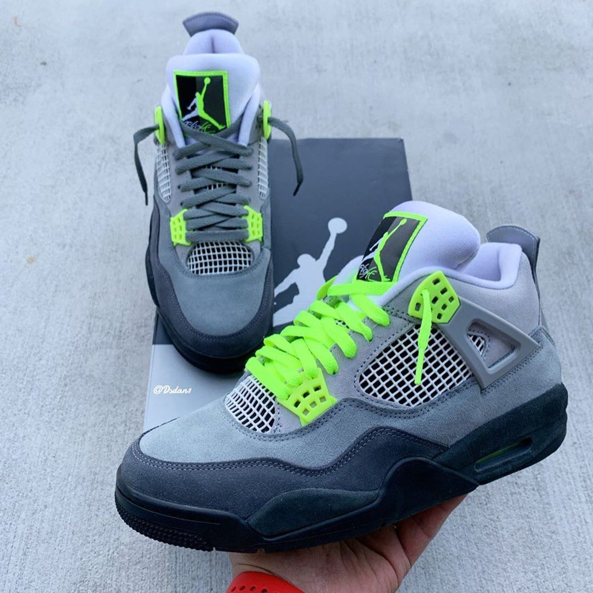grey and lime green jordans