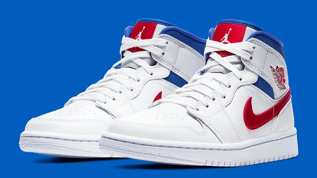 red and blue jordan ones