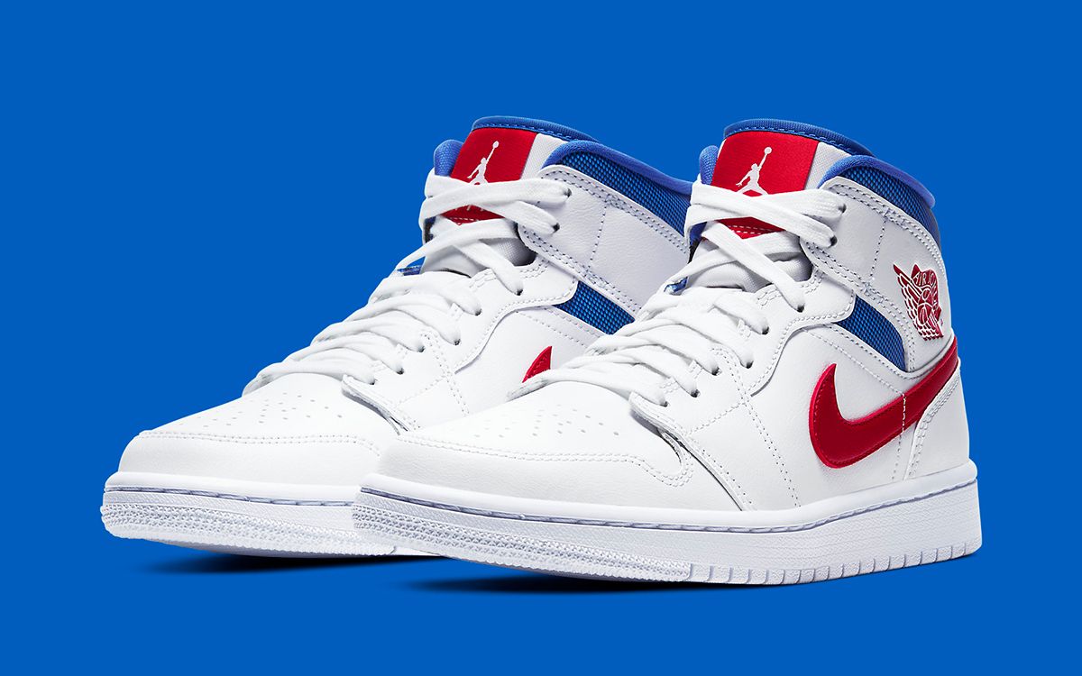 red blue and white air jordan 1