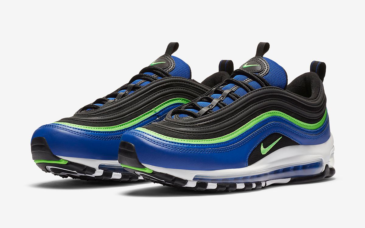Air Max 97 in Neon, Black and Royal is 