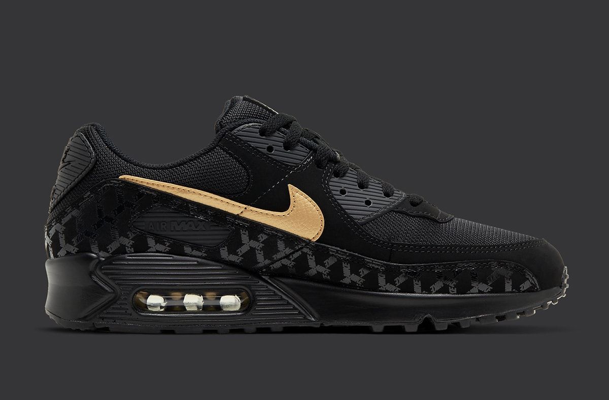 nike air max 90 black with gold swoosh