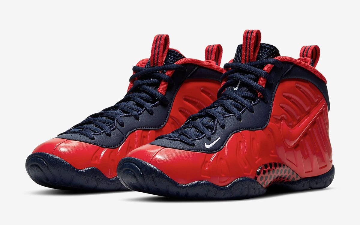 red white and blue nike foamposite