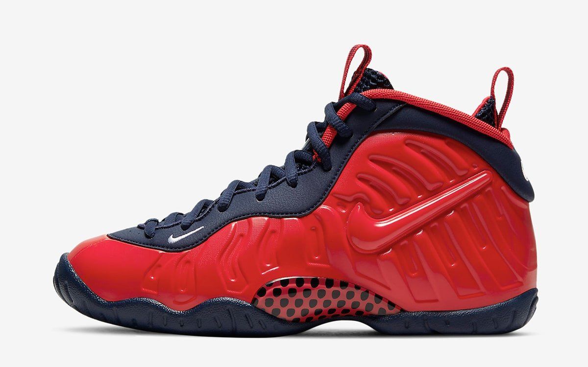 navy blue and red foamposite