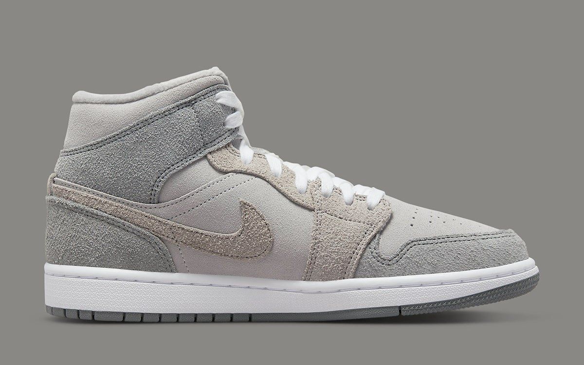 This grey jordans womens Grey Suede Air Jordan 1 Mid is Finished With Fleece Liners