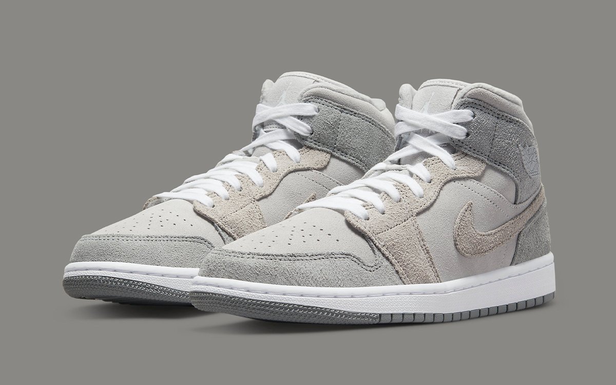 This gray air jordans Grey Suede Air Jordan 1 Mid is Finished With Fleece Liners