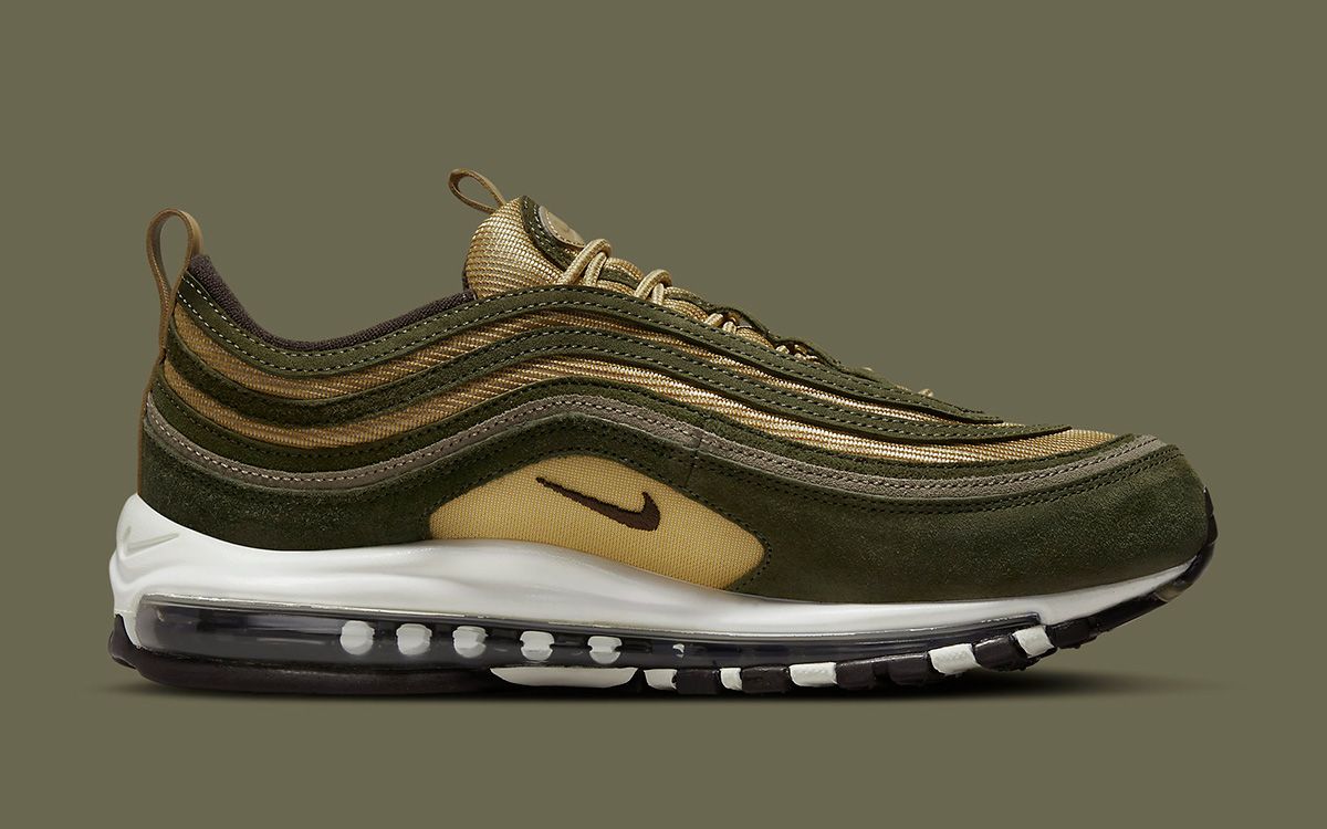 Metallic olive green air max 97 Gold Mesh and Mossy Suede Dress this Air Max 97