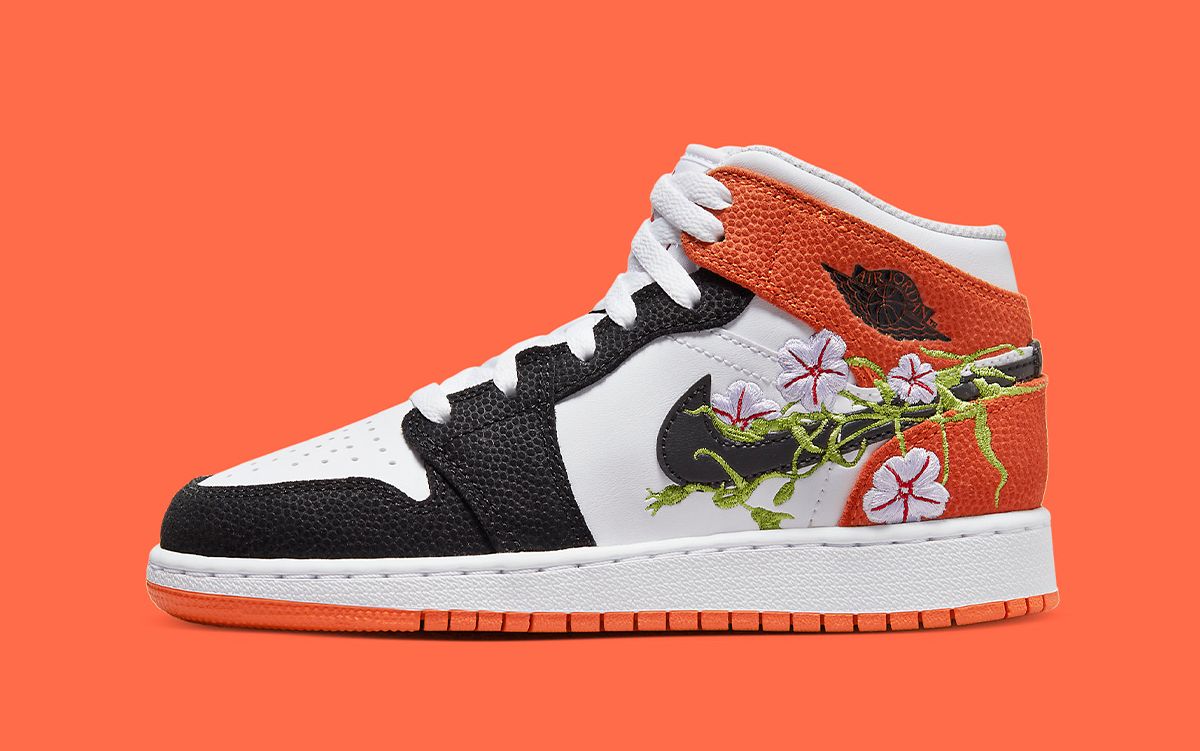 New Air Jordan 1 Mid Features Floral Embroidery Basketball Textured Leather | HOUSE OF HEAT